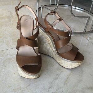 Zara - Camel / Tan Leather Wedges Straw heel 39/8